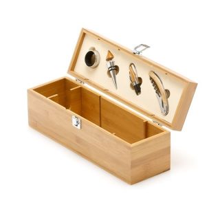 CONJUNTO PARA VINHO EM BAMBU E ZINCO