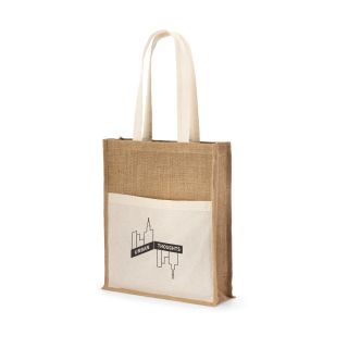 SACOLA EM JUTA (240 G/M²) E BOLSO EM 100% ALGODÃO (140 GM²)