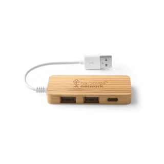 HUB EM BAMBU COM 2 PORTAS USB-A E 1 PORTA USB-C