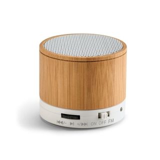 CAIXA DE SOM COM MICROFONE EM BAMBU