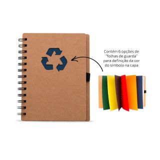 CADERNO ECOLÓGICO COM SÍMBOLO RECICLADO NA CAPA