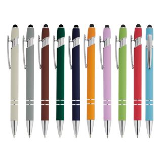 CANETA METAL INTEIRA COLORIDA COM DETALHES PRATA
